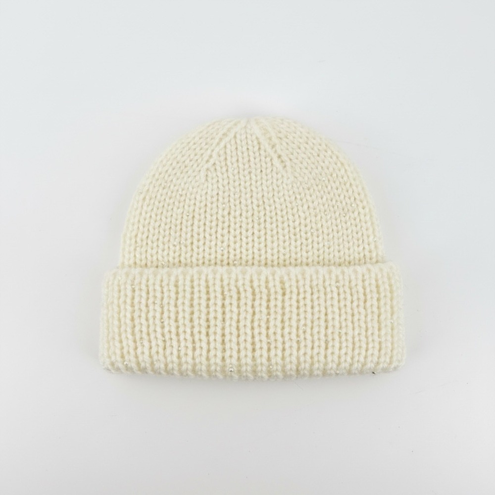Cream Knit Beanie with Pearls Winter Warm Hat Womens Beanie One Size Preppy Cute - Picture 8 of 9
